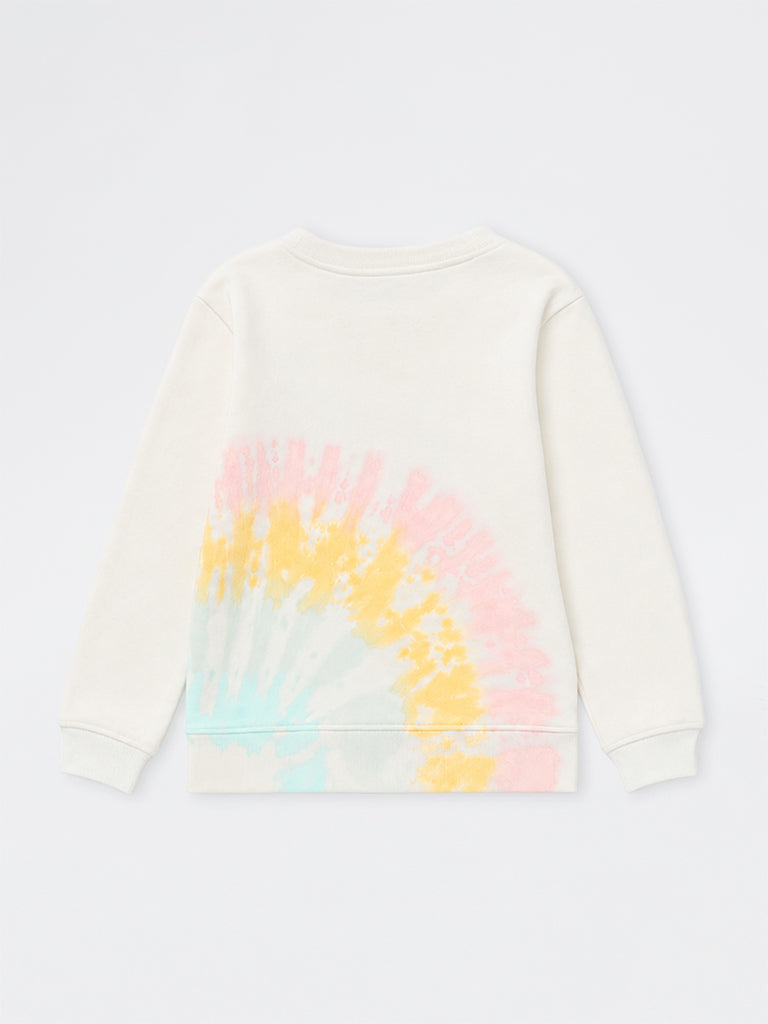 HOP Kids Girls White Tie-Dye Cotton-Blend Sweatshirt
