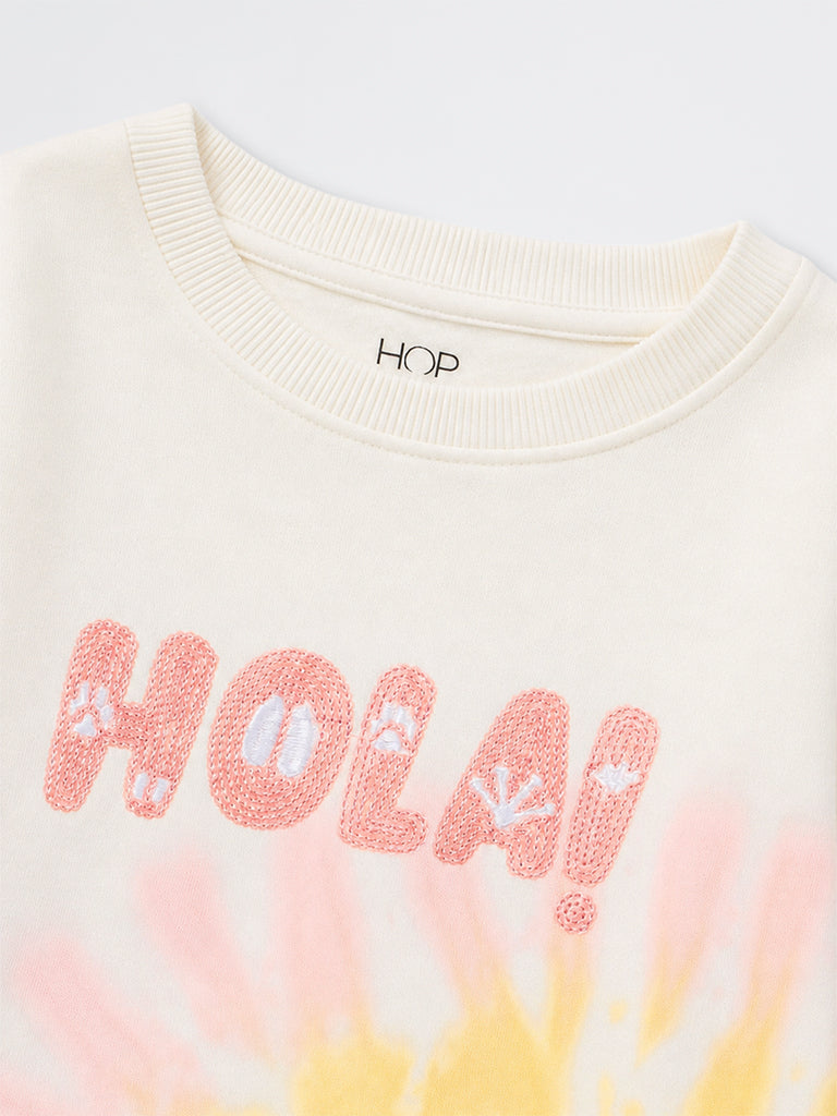 HOP Kids Girls White Tie-Dye Cotton-Blend Sweatshirt