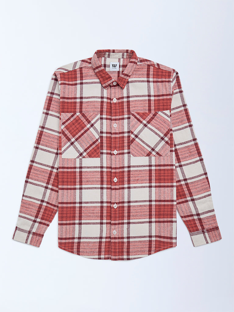 Boys Red Checks Design Cotton Shirt