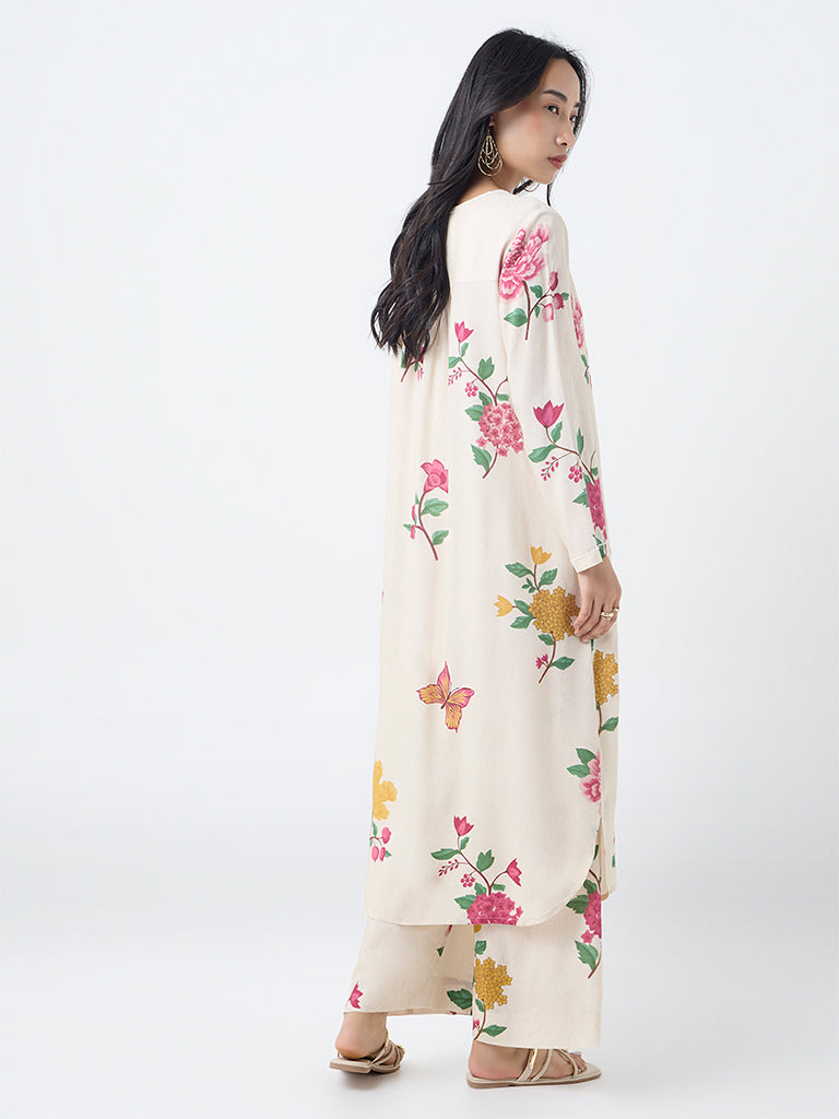 Utsa Cream Botanical Design A-Line Kurta