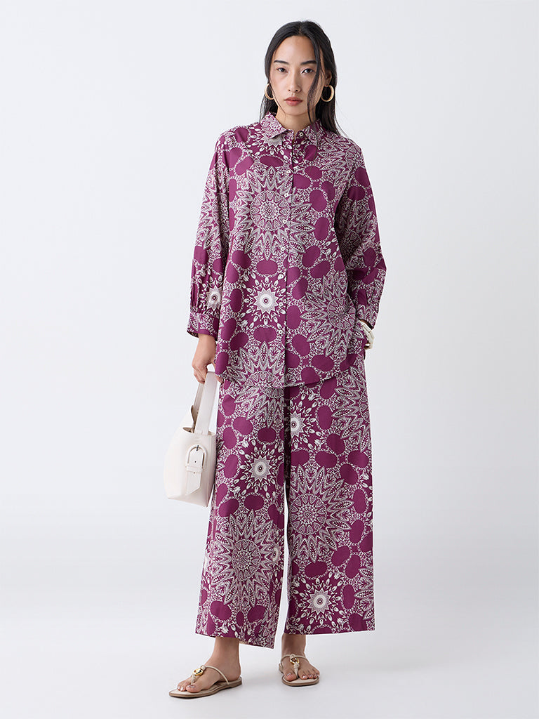 Utsa Plum Printed Palazzos