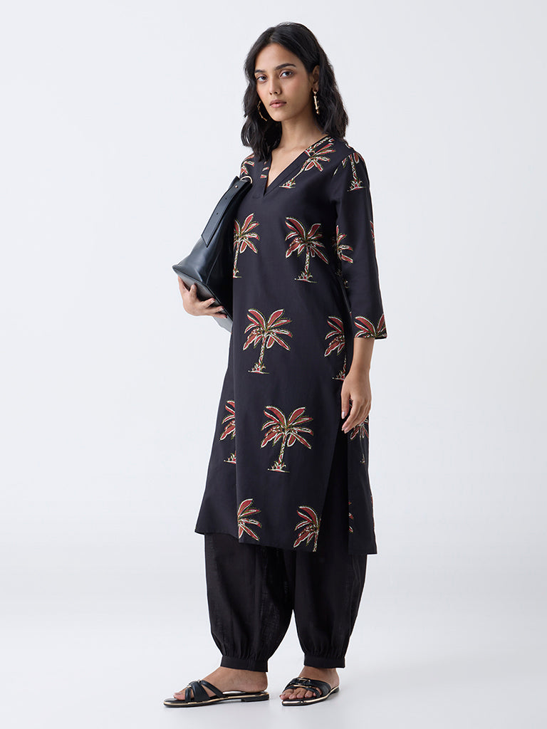 Utsa Black Harem-Style Cotton Pants