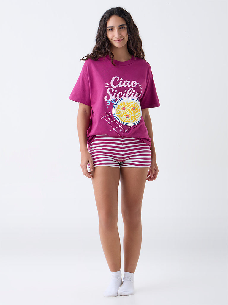 Superstar Magenta Printed Cotton T-Shirt