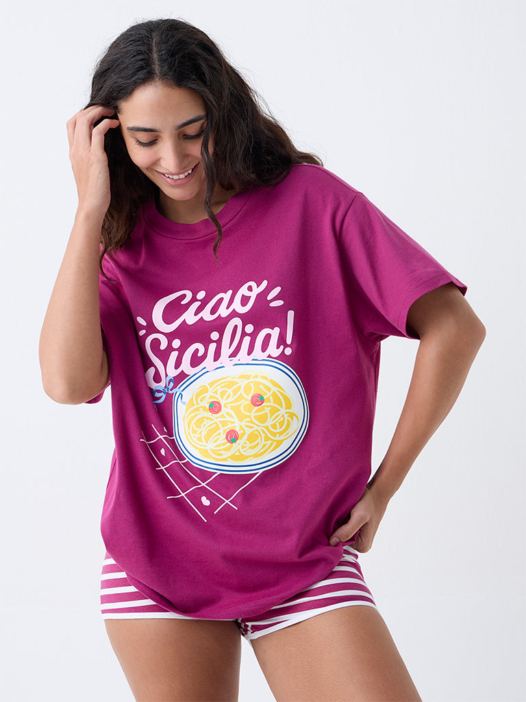 Superstar Magenta Printed Cotton T-Shirt
