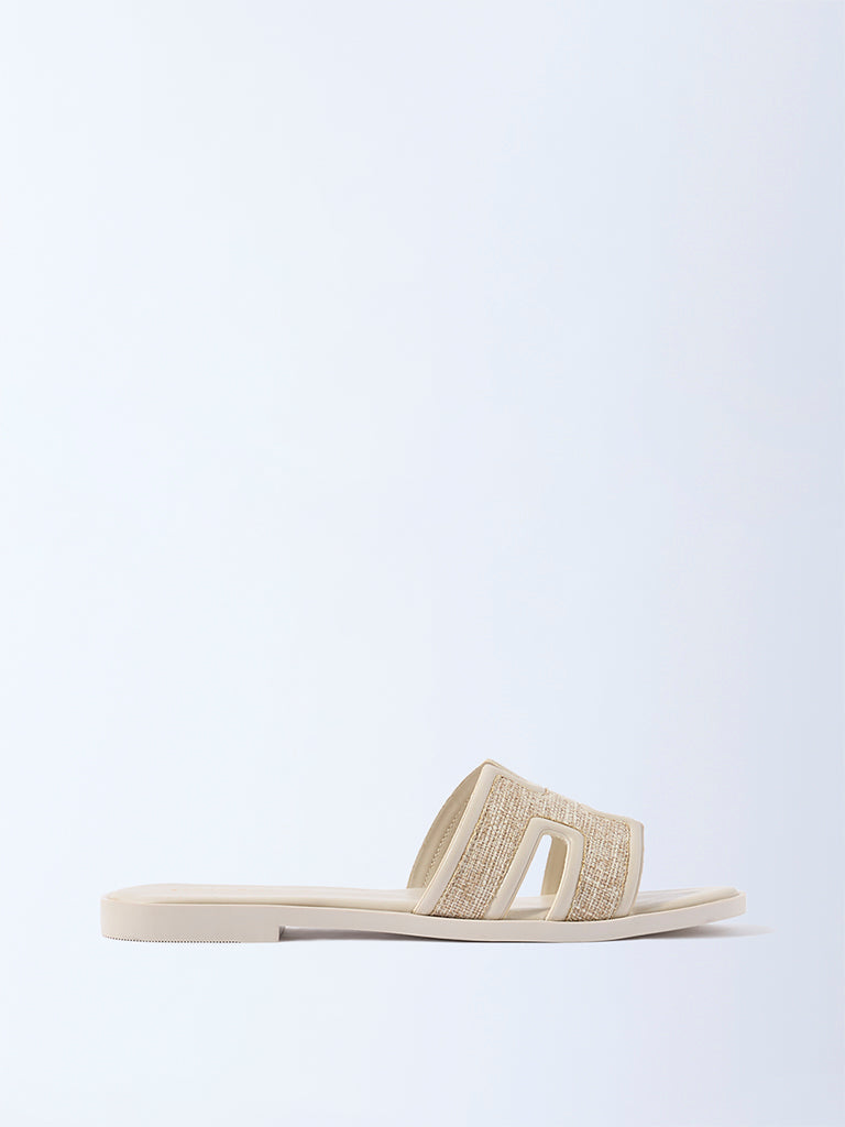 LUNA BLU Ivory Raffia-Textured Slides - Exclusive