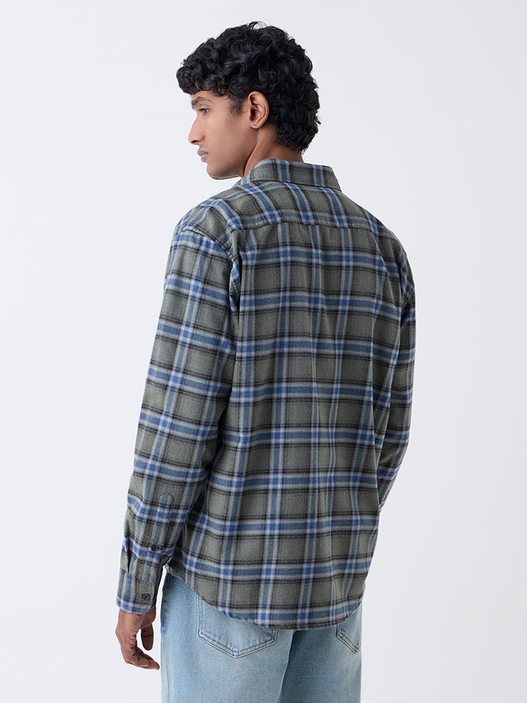 WES Casuals Sage Checks Relaxed-Fit Cotton-Blend Shirt
