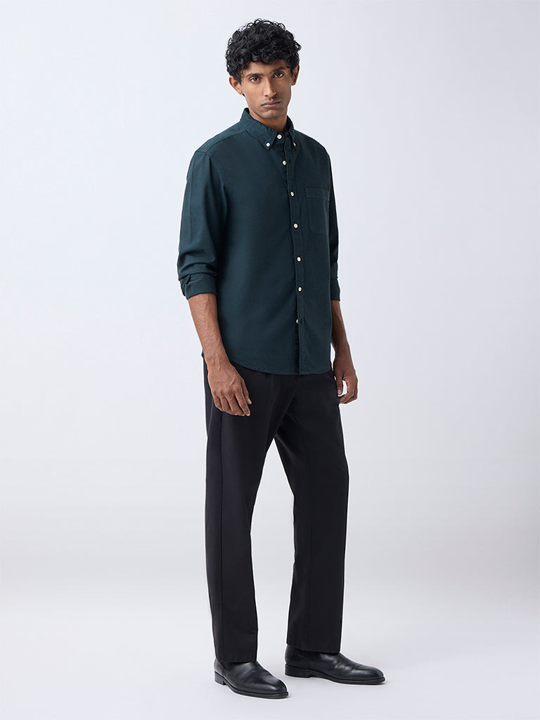 WES Casuals Dark Green Relaxed-Fit Cotton Shirt