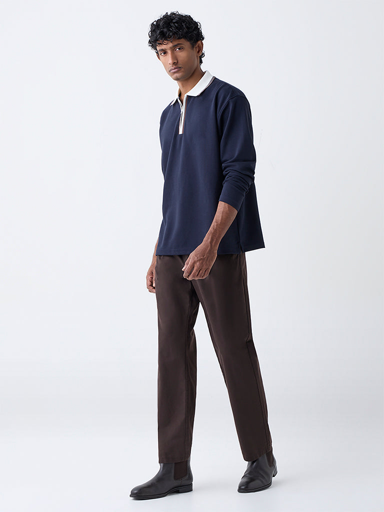 WES Casuals Navy Relaxed-Fit Quarter-Zip Cotton-Blend Sweatshirt