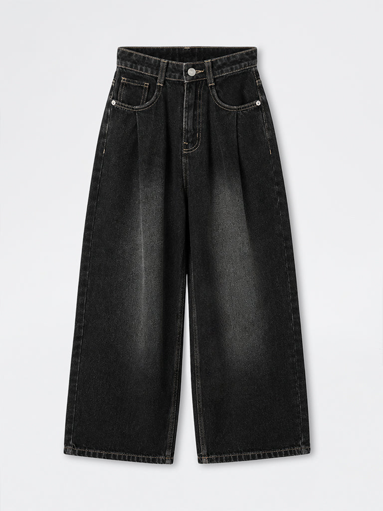 Nuon Black Washed Straight-fit High-Rise Jeans