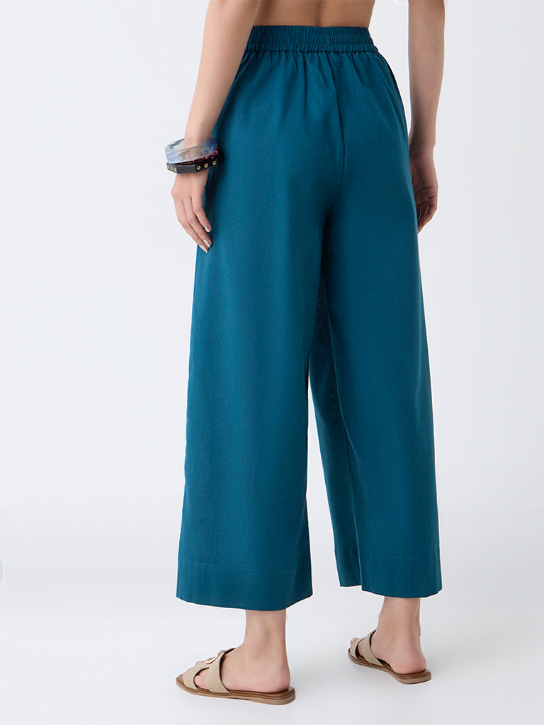 Utsa Teal Cotton-Blend Ethnic Pants