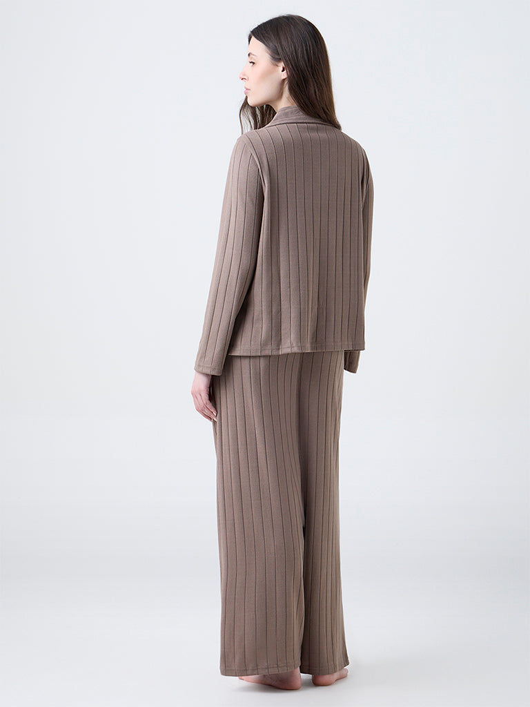 Wunderlove Brown Ribbed-Textured High-Rise Pants