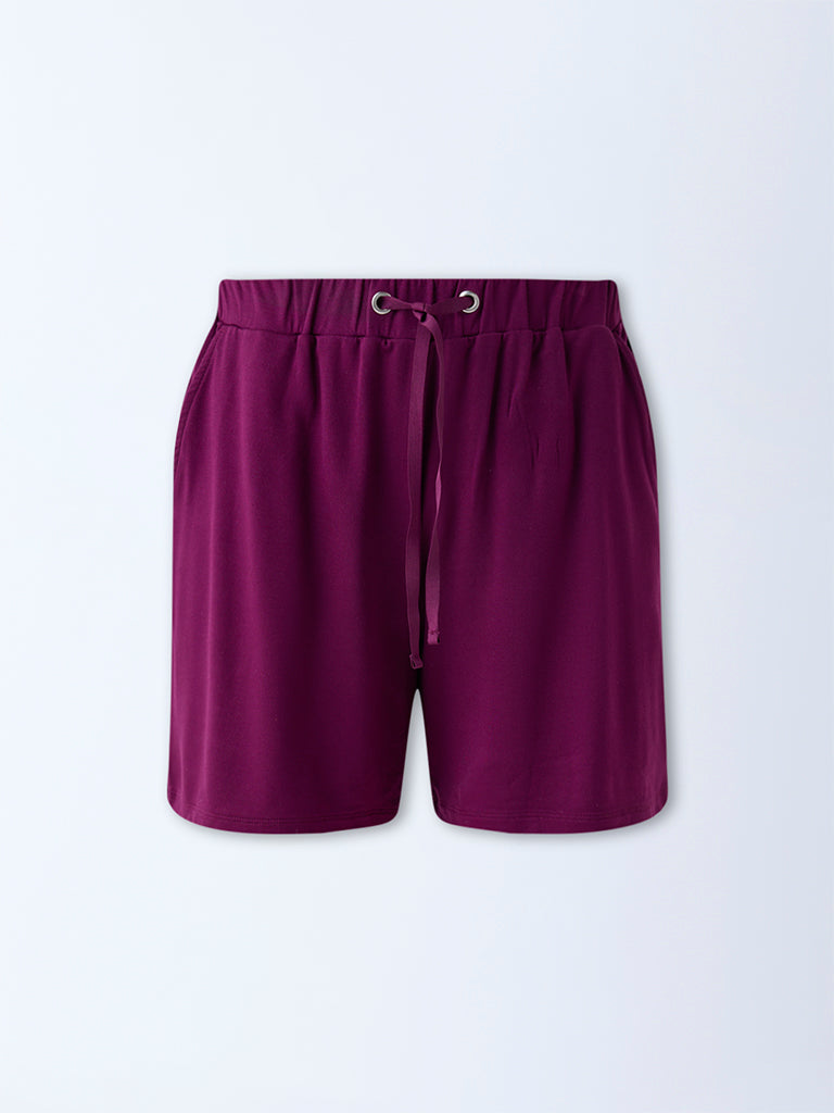 Wunderlove Plum Solid High-Rise Shorts