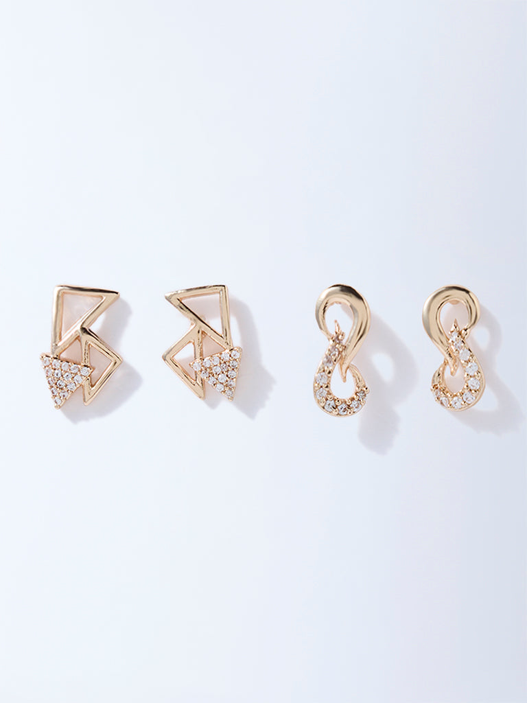 Westside Accessories Gold Geometric Stud Earrings - Pack of 2