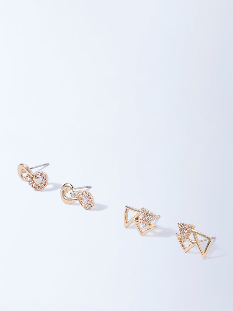 Westside Accessories Gold Geometric Stud Earrings - Pack of 2