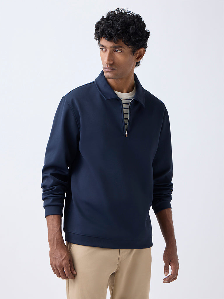 WES Casuals Navy Relaxed-Fit Quarter-Zip Sweatshirt