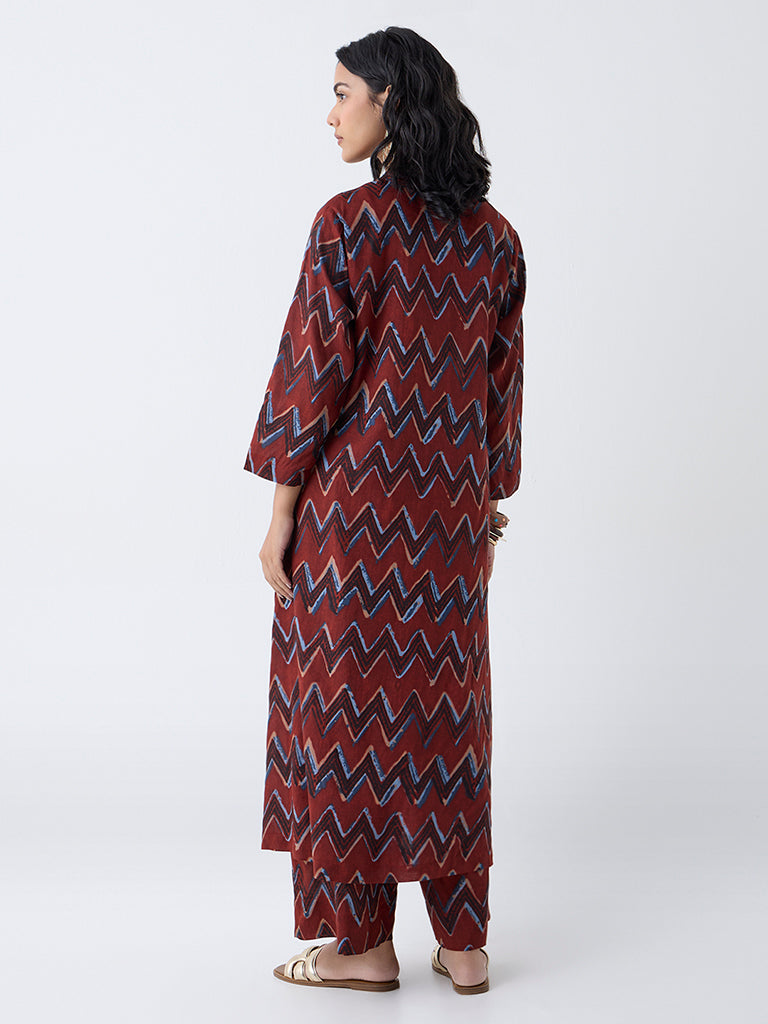 Utsa Red Chevron Pattern A-Line Kurta