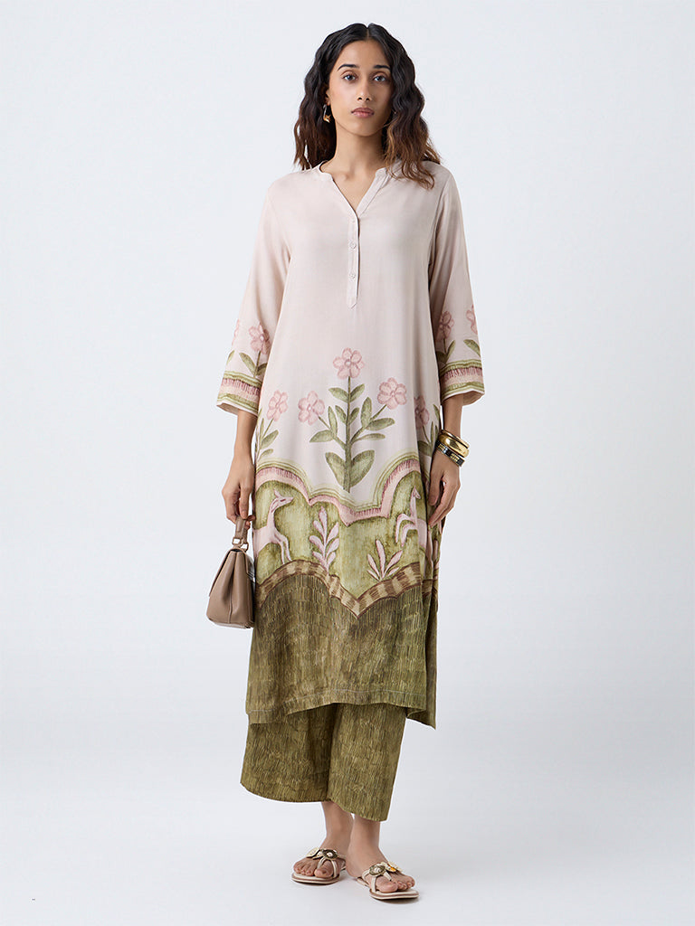 Utsa Green Printed Pants
