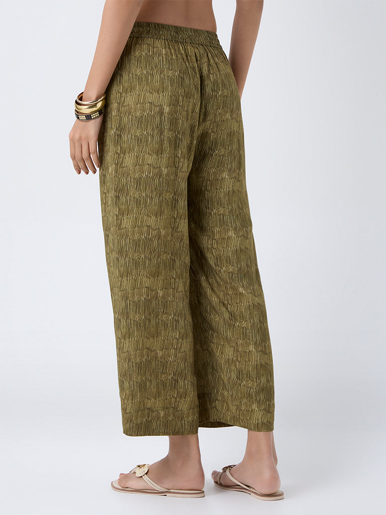 Utsa Green Printed Pants