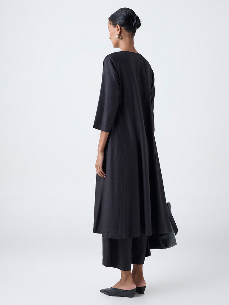 Zuba Black Embroidered A-Line Kurta