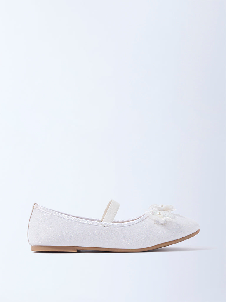 Yellow White Floral Detailed Mary Jane Shoes