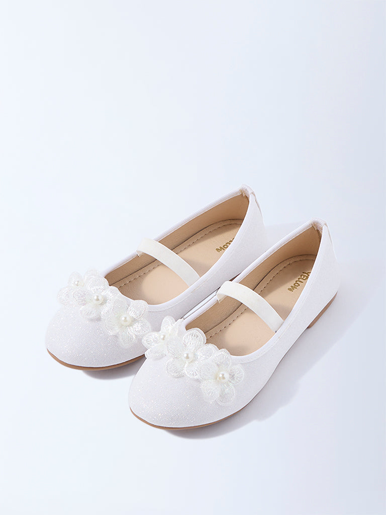 Yellow White Floral Detailed Mary Jane Shoes