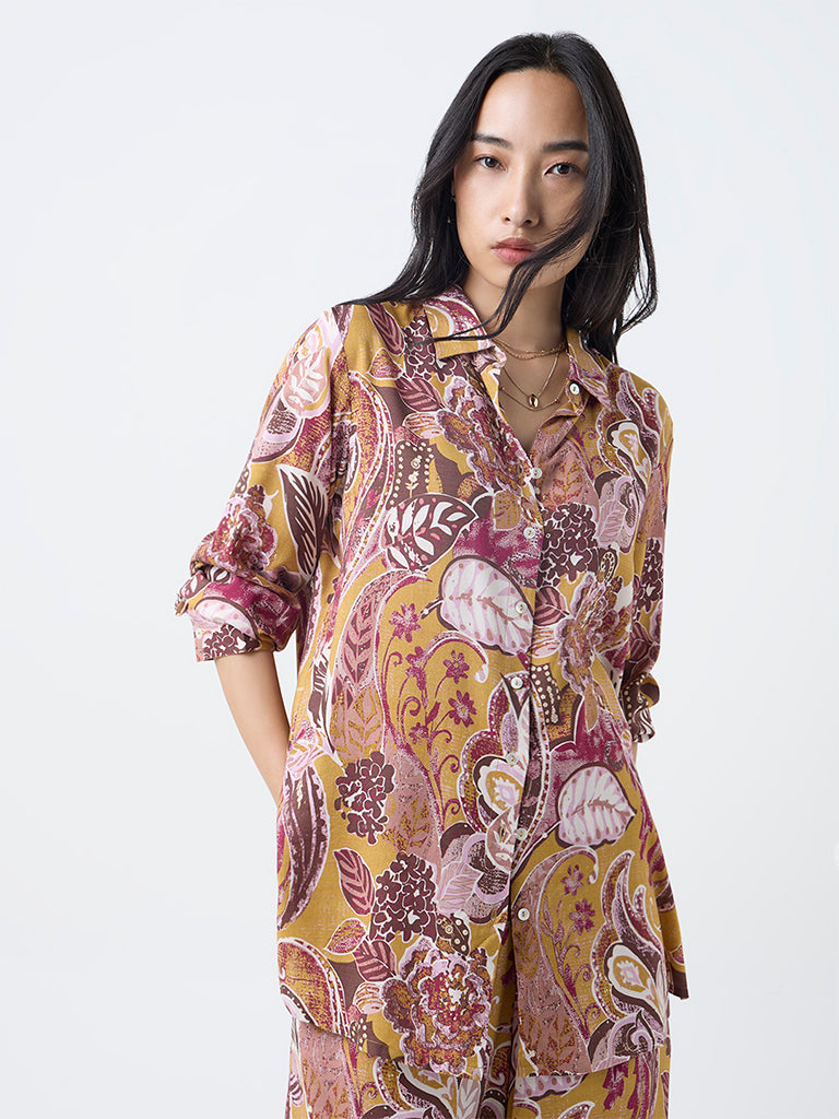 Utsa Mustard Foliage Pattern Tunic