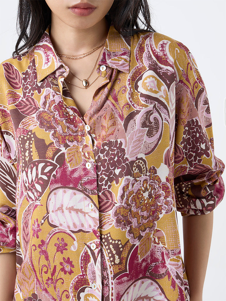 Utsa Mustard Foliage Pattern Tunic