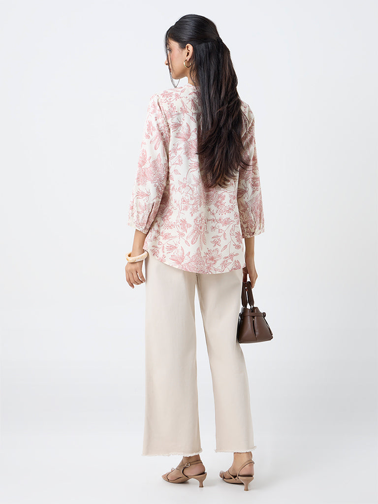 Utsa Dusty Pink Foliage Printed Tunic