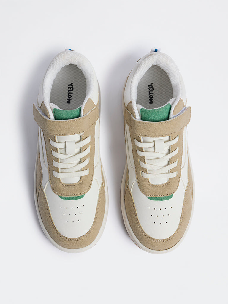 Yellow Beige Perforated Lace-Up Sneakers