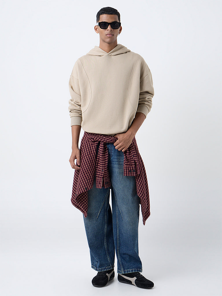 Nuon Taupe Relaxed-Fit Cotton-Blend Hoodie