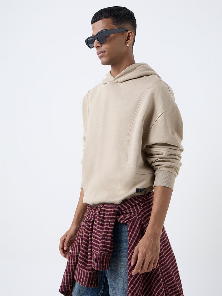 Nuon Taupe Relaxed-Fit Cotton-Blend Hoodie