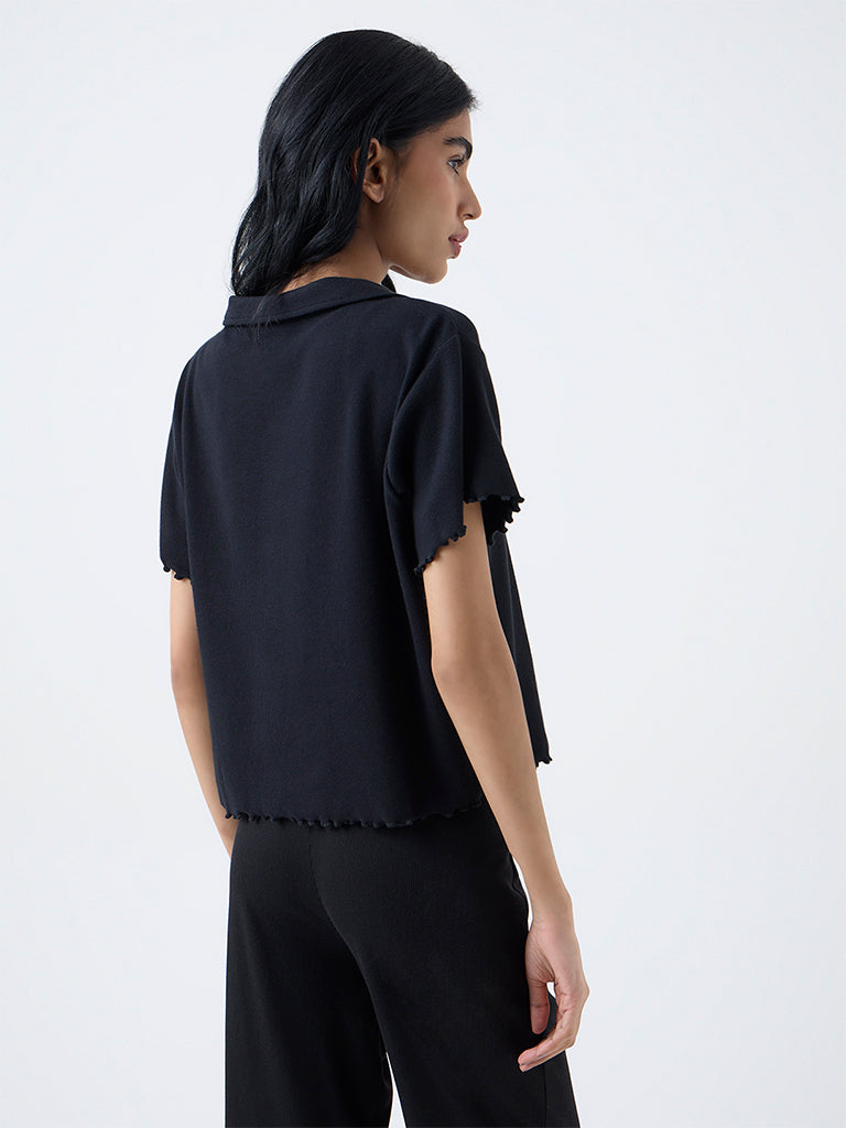 Superstar Black Cotton-Blend Top