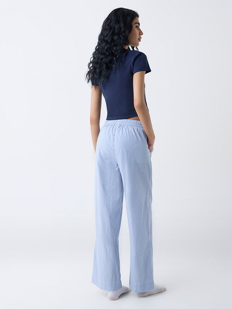 Superstar Blue Striped High-Rise Cotton Pants
