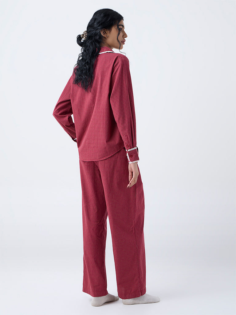 Superstar Red Checkered High-Rise Cotton Pants