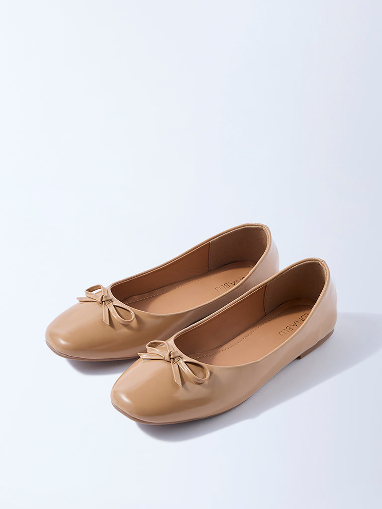 LUNA BLU Beige Bow-Detailed Ballerinas