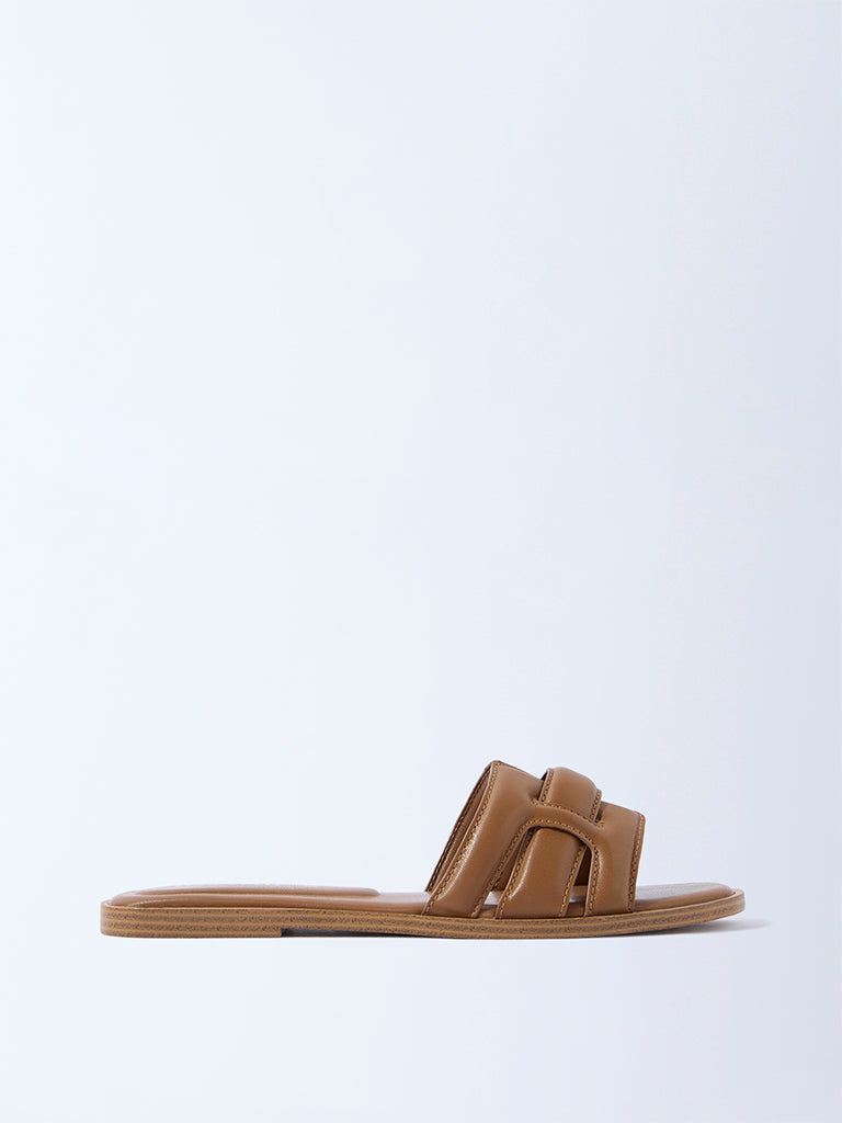 LUNA BLU Tan Criss-Cross Detailed Slides - Exclusive