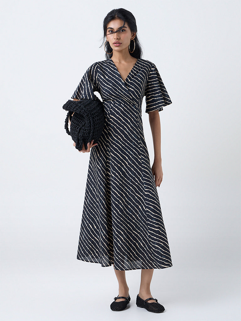 Bombay Paisley Blue Striped Cotton A-Line Dress