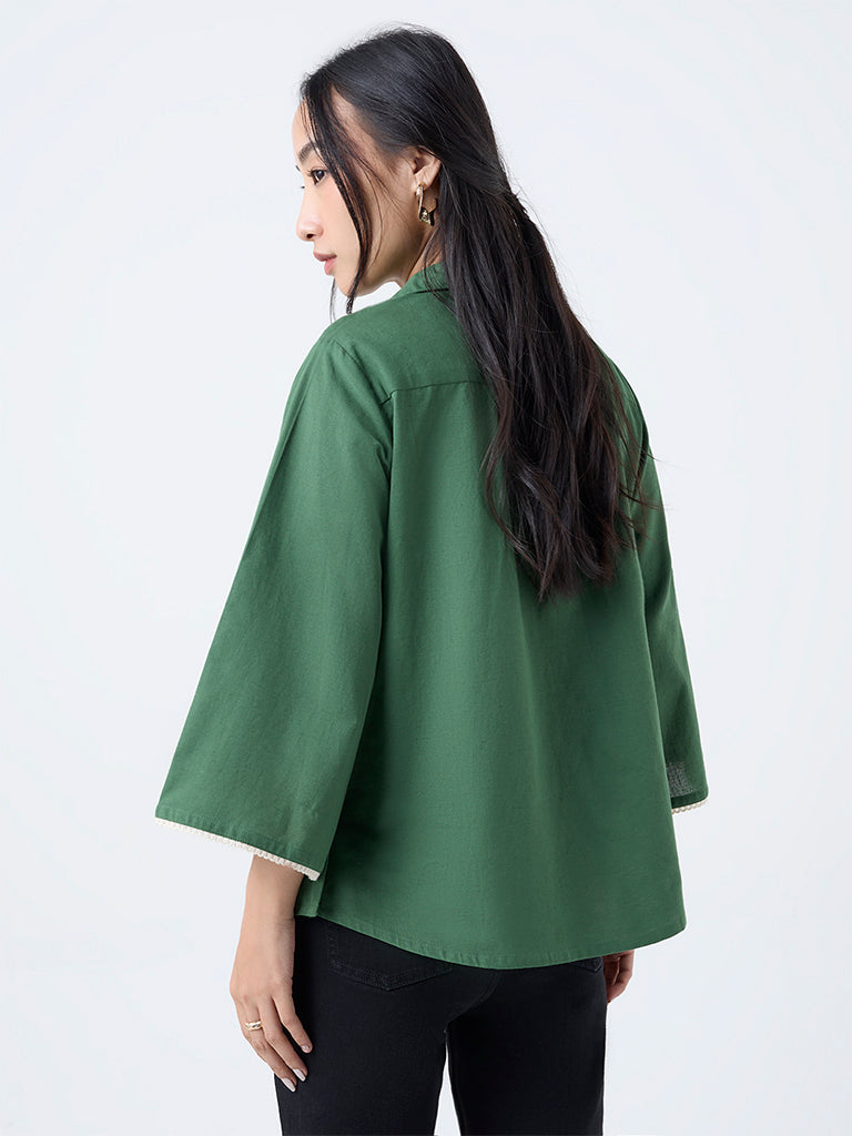 Utsa Green Floral Embroidered Cotton-Blend Tunic