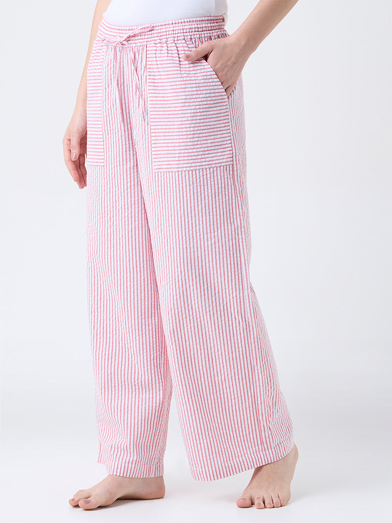 Wunderlove Red Striped High-Rise Cotton Pants