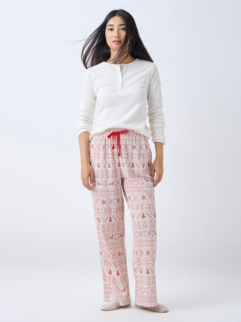 Wunderlove Off-White Ribbed Cotton-Blend Top