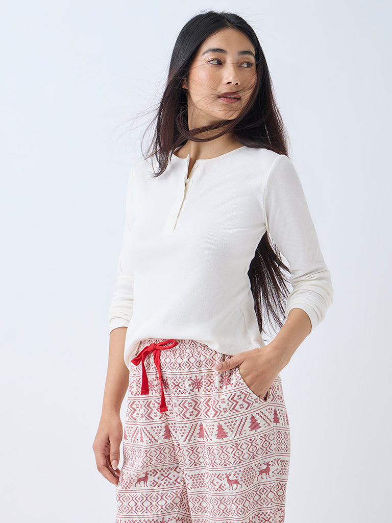 Wunderlove Off-White Ribbed Cotton-Blend Top