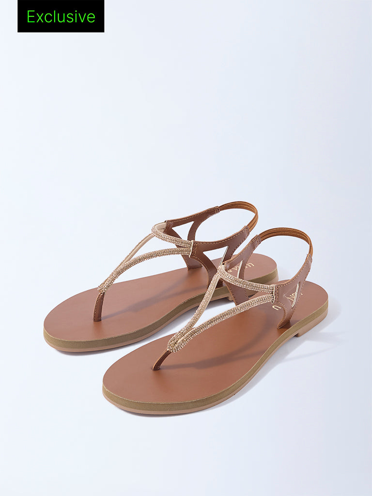 LUNA BLU Tan Diamante Embellished Slingback Sandals - Exclusive