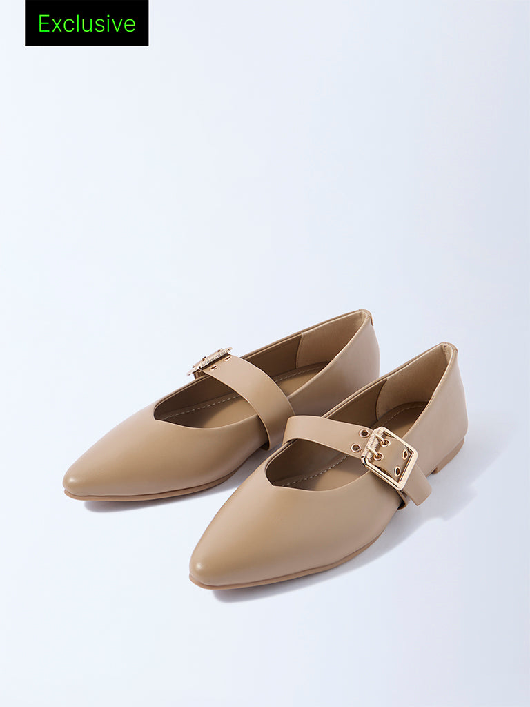 LUNA BLU Taupe Buckle-Detailed Mary Jane Shoes- Exclusive
