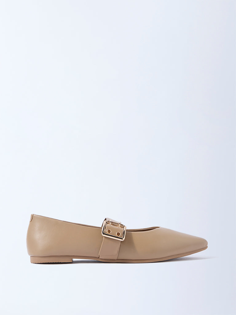 LUNA BLU Taupe Buckle-Detailed Mary Jane Shoes- Exclusive