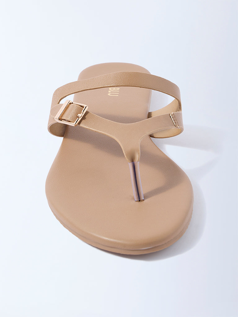 LUNA BLU Beige Buckle-Detailed Thong-Strap Sandals - Exclusive