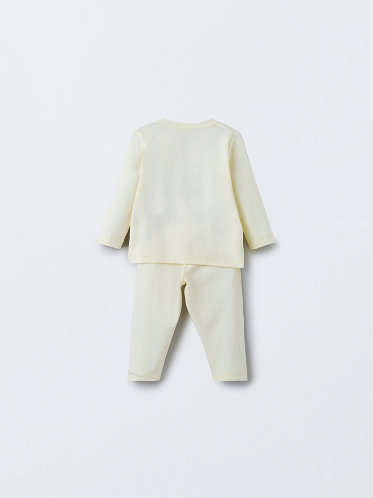 HOP Baby Boys Yellow Animal Design Cotton T-Shirt with Pants Set