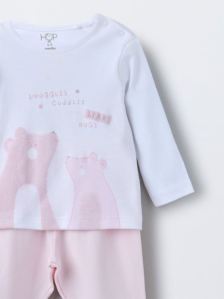 HOP Baby Girls Pink Animal Pattern Cotton T-Shirt with Pants Set