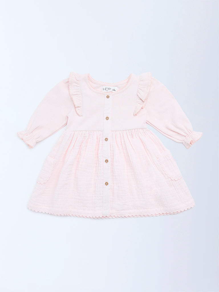 HOP Baby Girls Pink Ruffled A-Line Dress