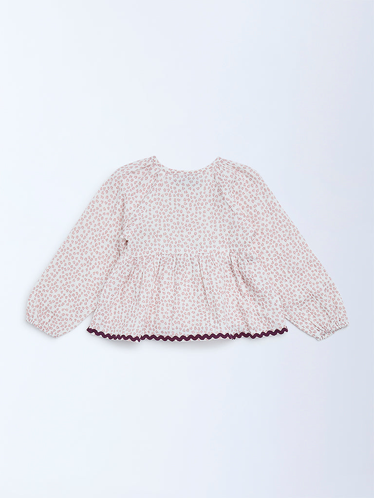 HOP Kids Girls Pink Printed Smocked Peplum Cotton Top