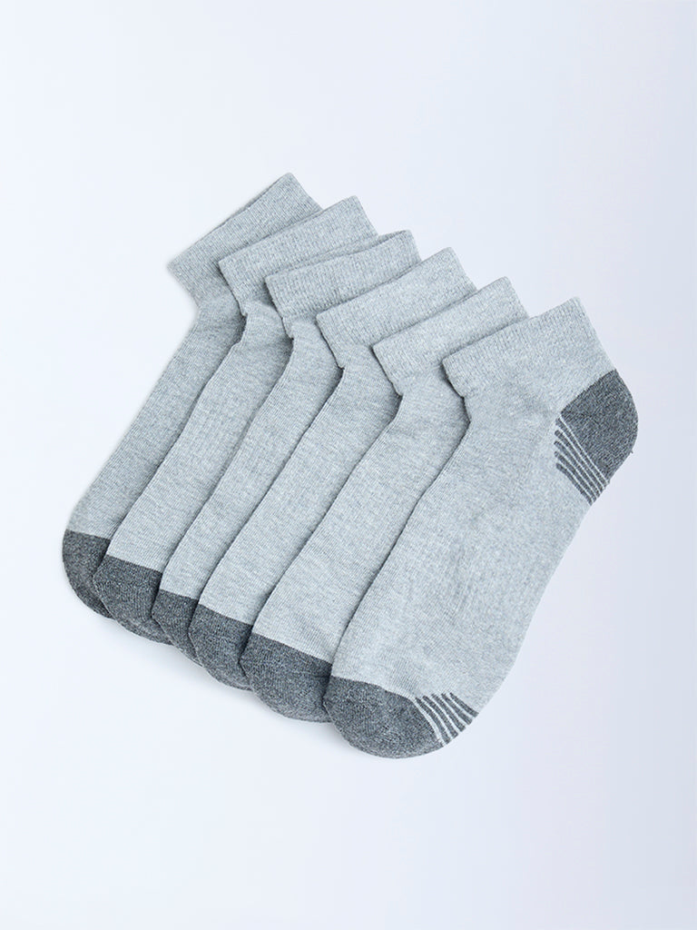 WES Lounge Grey Cotton-Blend Trainer Socks - Pack of 3